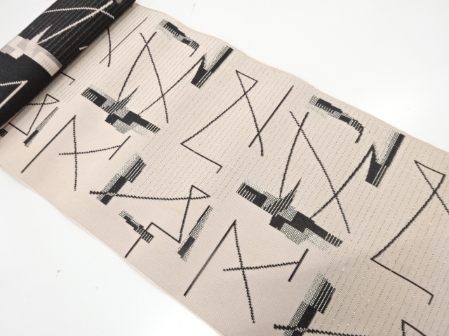 JAPANESE KIMONO / ANTIQUE BOLT FOR HASSUN OBI / WOVEN GEOMETRIC